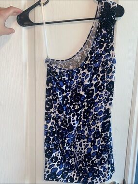 Lane Bryant Blue and Navy Leopard Print One-Shoulder Top